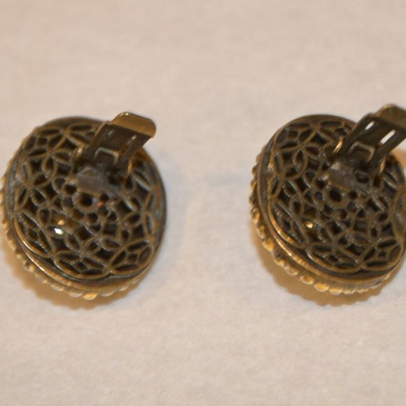 EVENING STATEMENT HOLIDAY JOSE & MARIA BARRERA BROWN GOLD OVAL CRYSTAL EARRINGS - Picture 6 of 10